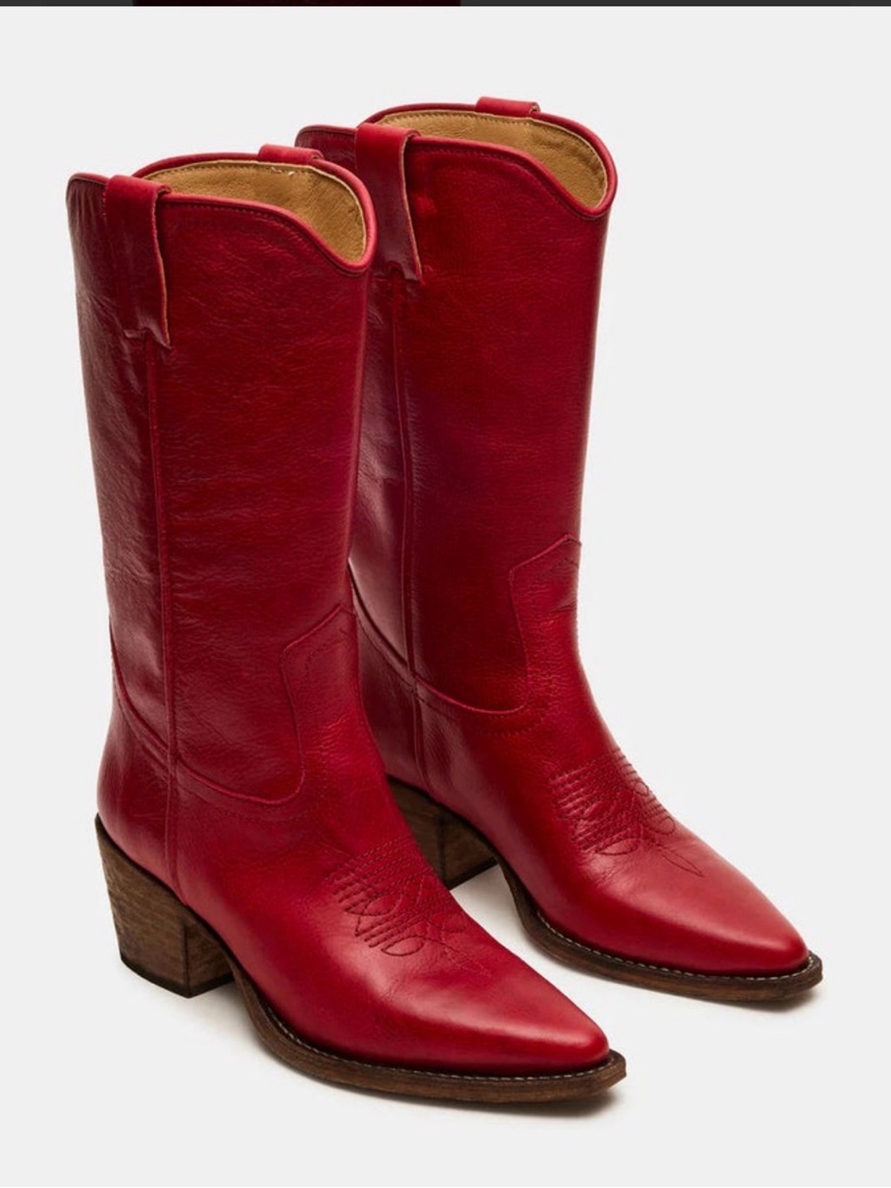 Steve Madden Vintage Inspired Red Leather Western Mid-Calf Boots